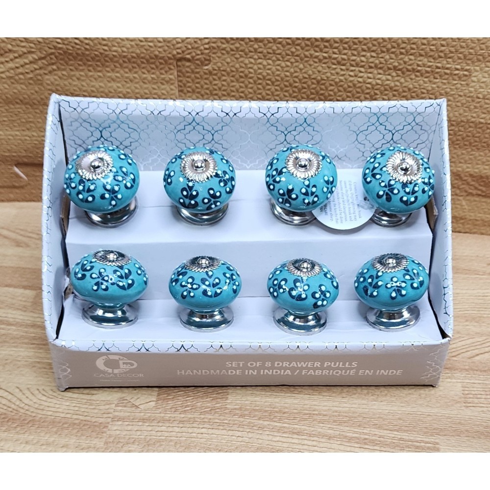 Casa Décor Ceramic Drawer Pull Knobs Cabinet Pulls Handmade India New Set of 8